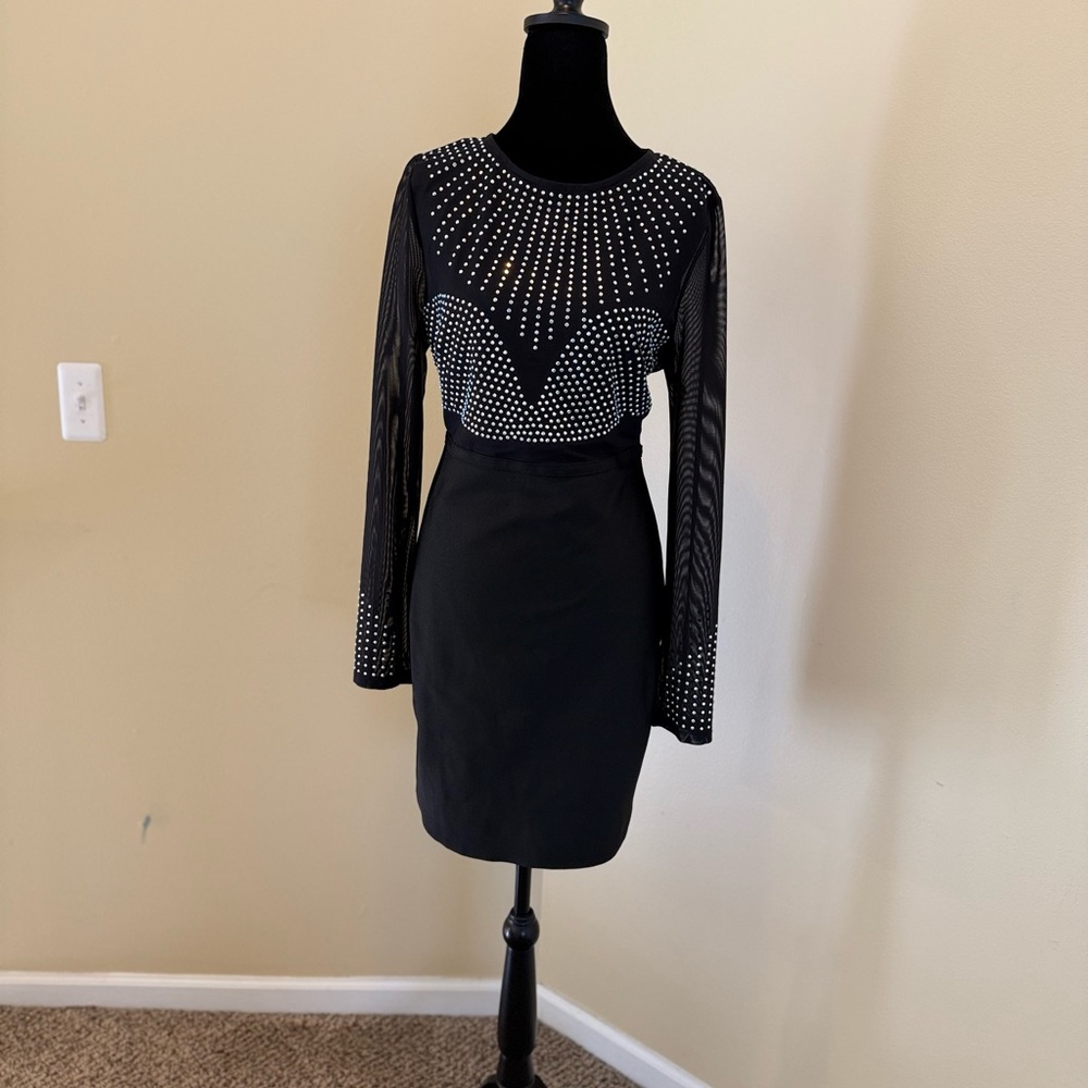 Perfect LBD! Black Dress with Silver Rhinestone Studded Design